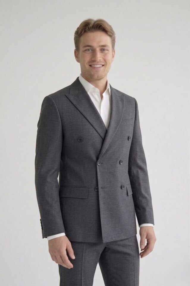 Kırçıllı Gri Kruvaze Takım Elbise